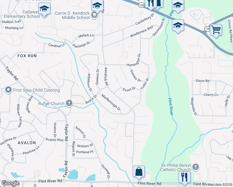 map of restaurants, bars, coffee shops, grocery stores, and more near 209 Essex Drive in Jonesboro