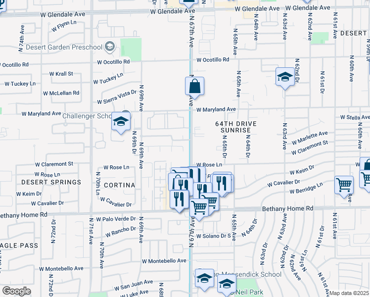map of restaurants, bars, coffee shops, grocery stores, and more near 6222 North 67th Avenue in Glendale