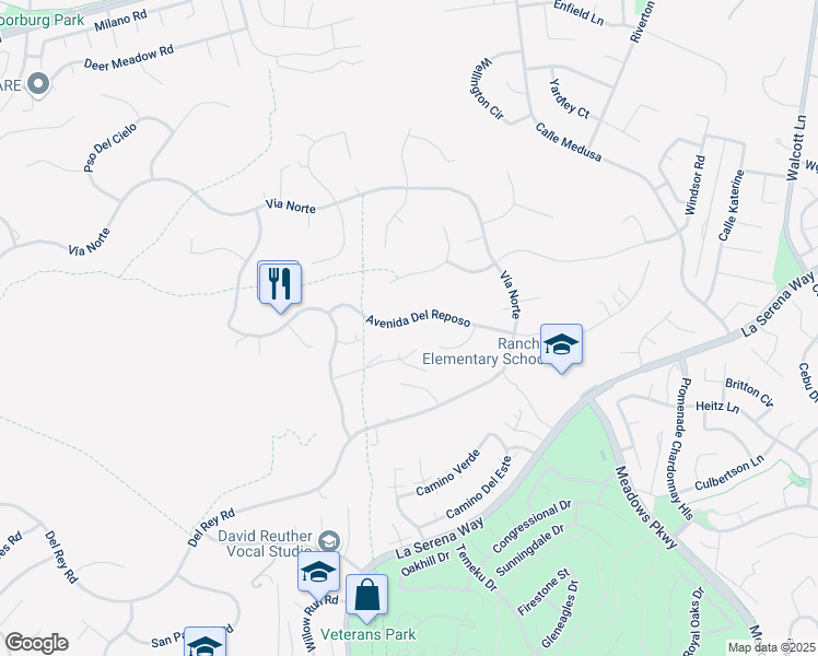 map of restaurants, bars, coffee shops, grocery stores, and more near 30935 Avenida Del Reposo in Temecula