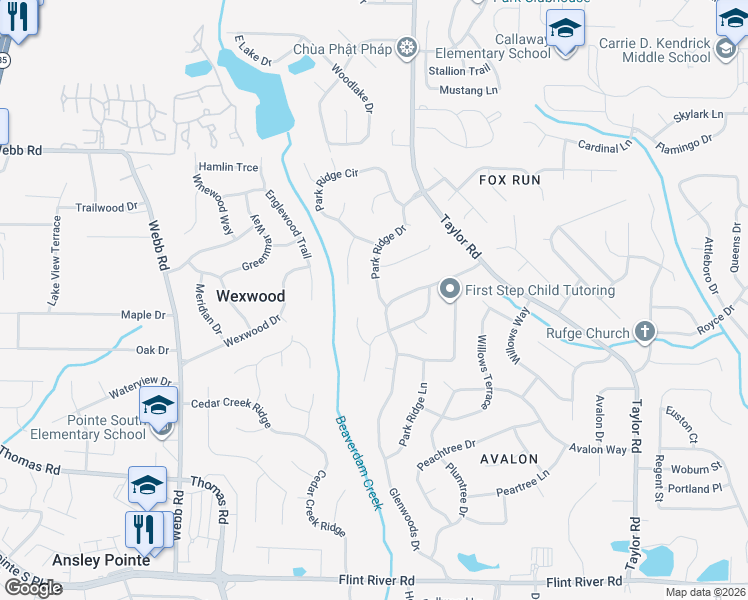 map of restaurants, bars, coffee shops, grocery stores, and more near 8303 Park Ridge Drive in Riverdale