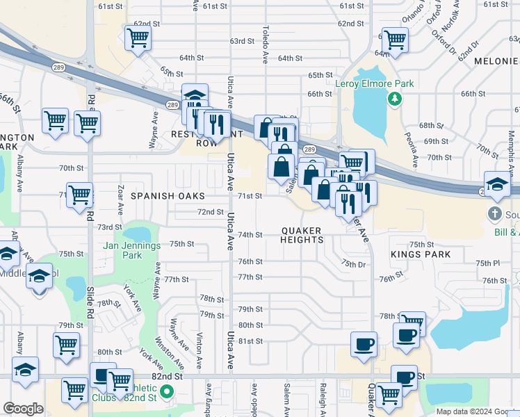 map of restaurants, bars, coffee shops, grocery stores, and more near 4601 71st Street in Lubbock