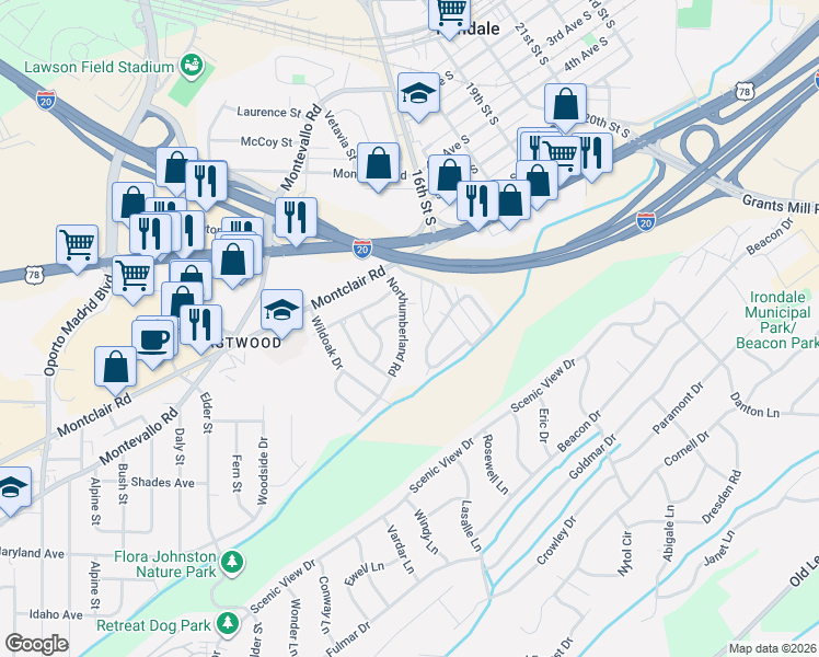 map of restaurants, bars, coffee shops, grocery stores, and more near 174 Trailer Lane in Irondale