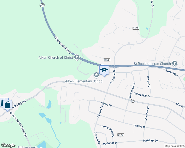 map of restaurants, bars, coffee shops, grocery stores, and more near 2050 Pine Log Road in Aiken