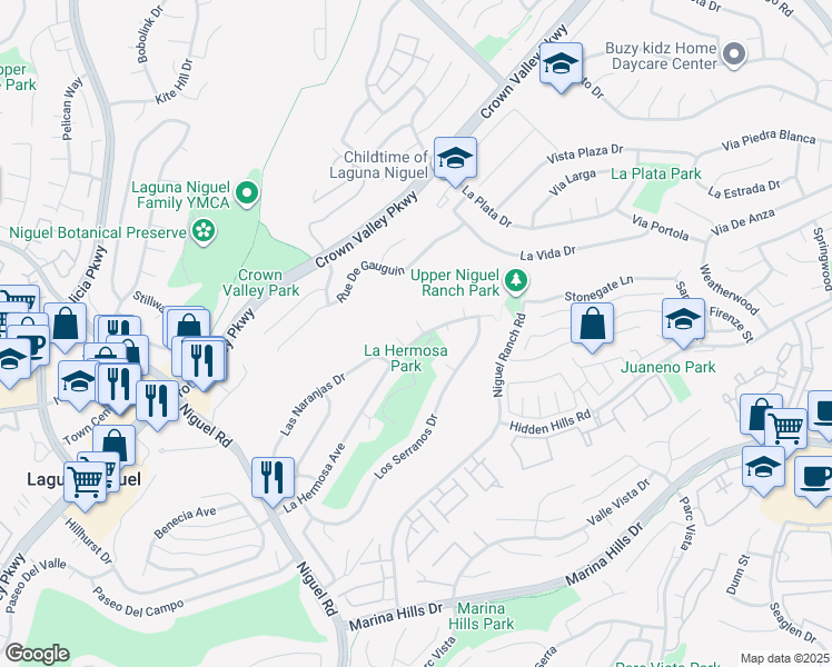 map of restaurants, bars, coffee shops, grocery stores, and more near 29951 Morongo Place in Laguna Niguel