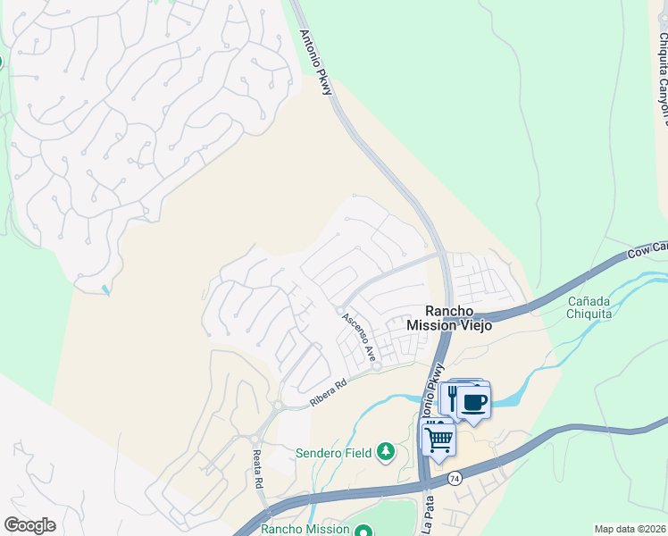 map of restaurants, bars, coffee shops, grocery stores, and more near 16 Lucido Street in Ladera Ranch