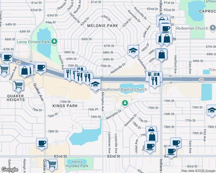 map of restaurants, bars, coffee shops, grocery stores, and more near 7209 Louisville Ave in Lubbock
