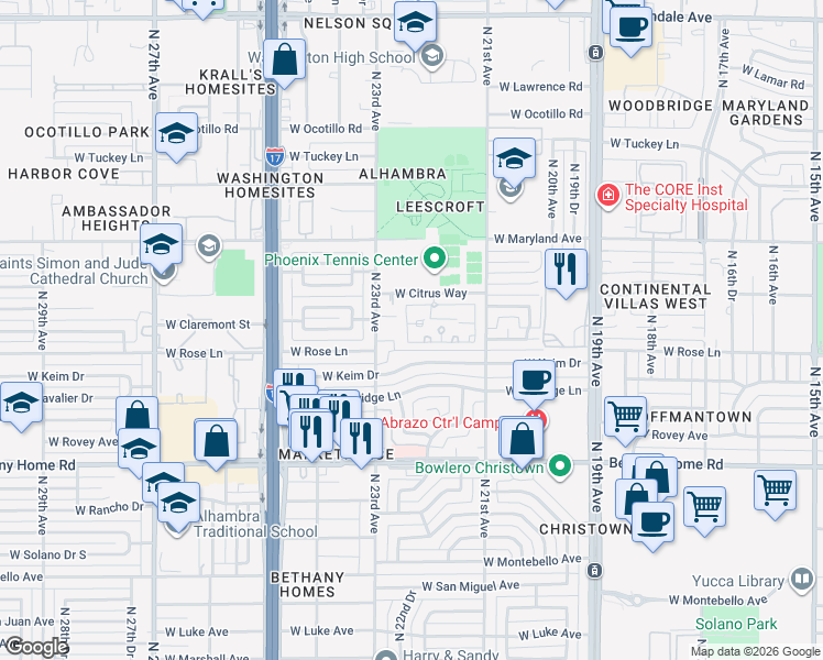 map of restaurants, bars, coffee shops, grocery stores, and more near 6204 North 22nd Drive in Phoenix
