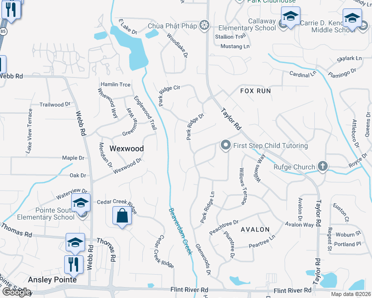 map of restaurants, bars, coffee shops, grocery stores, and more near 8303 Park Ridge Drive in Riverdale