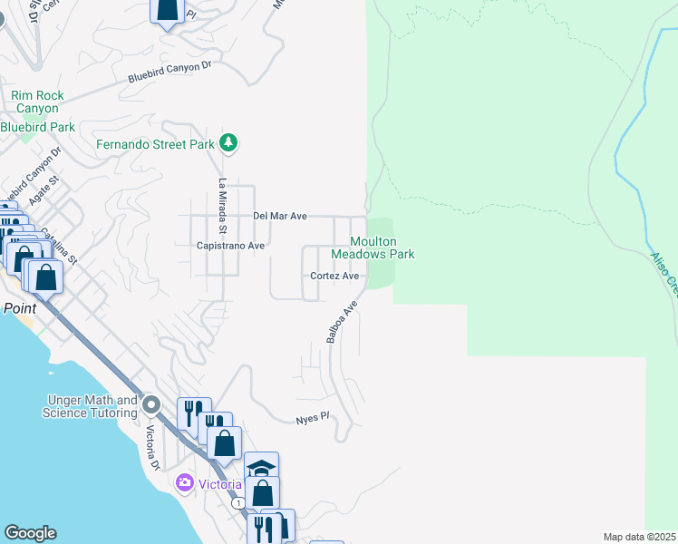 map of restaurants, bars, coffee shops, grocery stores, and more near 912 Santa Ana Street in Laguna Beach