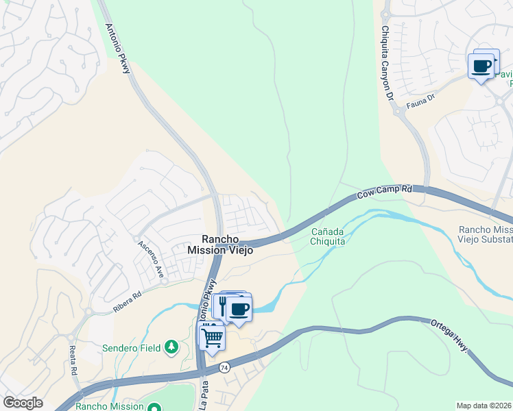 map of restaurants, bars, coffee shops, grocery stores, and more near 46 Hoya Street in Ladera Ranch