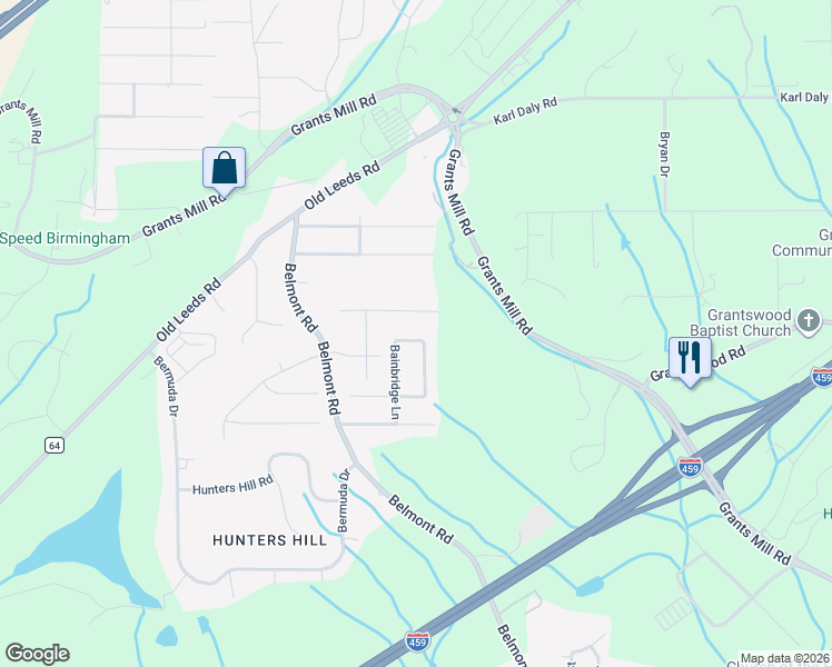 map of restaurants, bars, coffee shops, grocery stores, and more near 780 Bainbridge Court in Birmingham