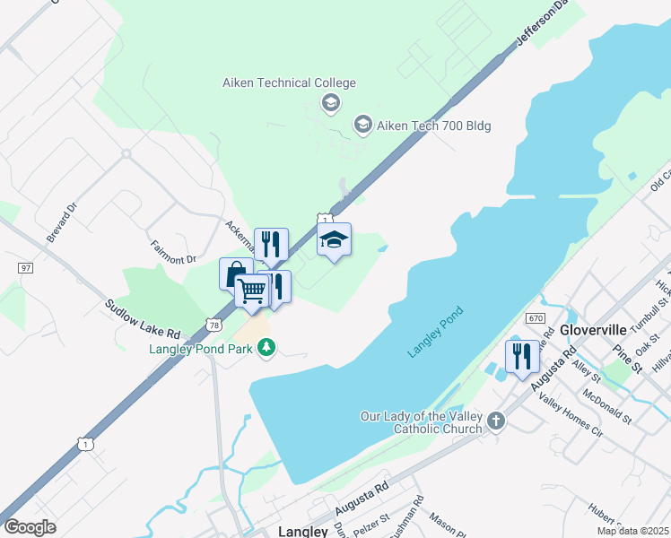 map of restaurants, bars, coffee shops, grocery stores, and more near 2455 Jefferson Davis Highway in Graniteville