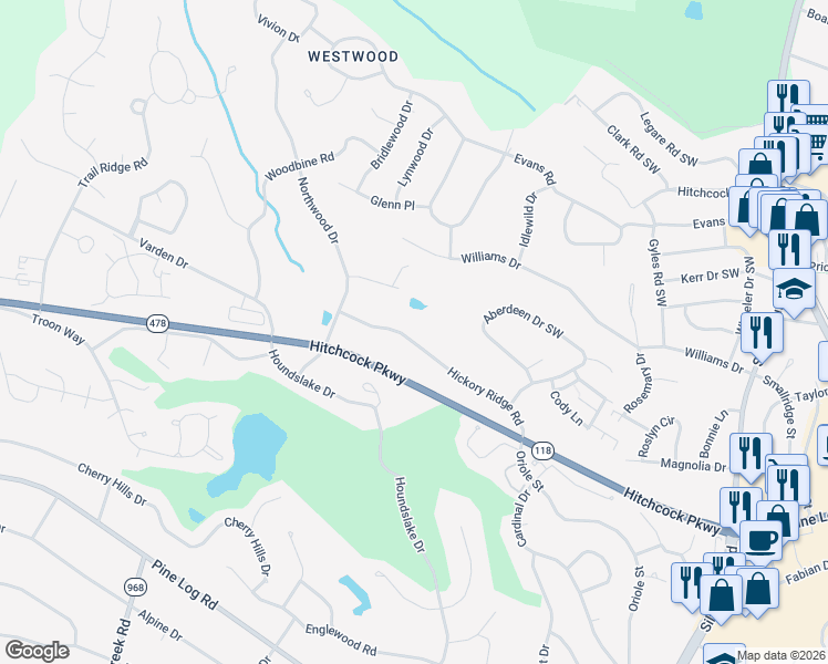 map of restaurants, bars, coffee shops, grocery stores, and more near 856 Hickory Ridge Road in Aiken
