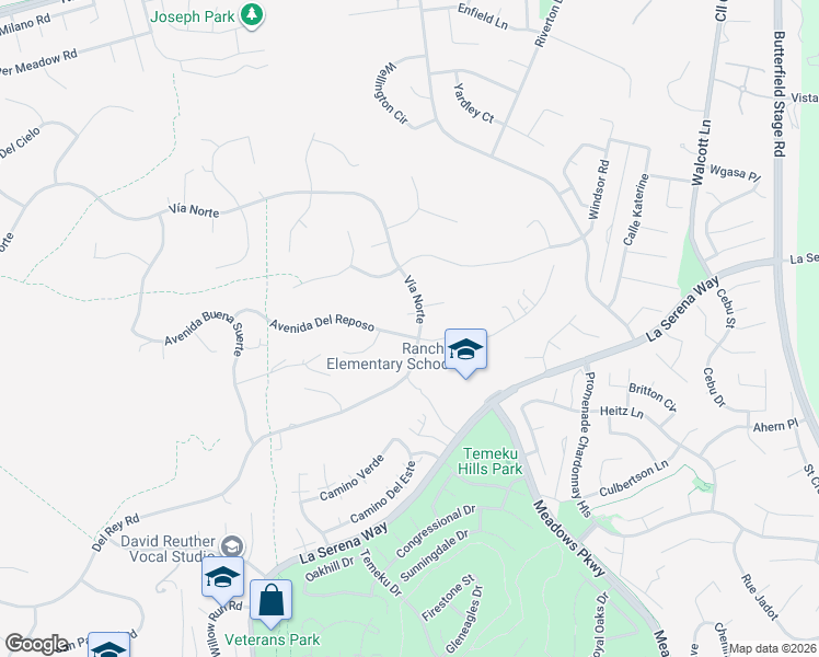 map of restaurants, bars, coffee shops, grocery stores, and more near 31173 Avenida Del Reposo in Temecula