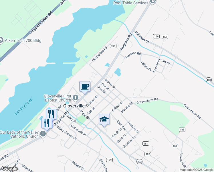 map of restaurants, bars, coffee shops, grocery stores, and more near 2218 Elm Street in Gloverville