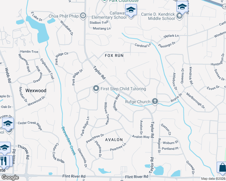 map of restaurants, bars, coffee shops, grocery stores, and more near 165 Willows Court in Riverdale