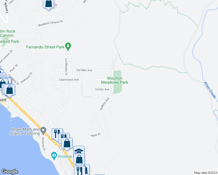 map of restaurants, bars, coffee shops, grocery stores, and more near 922 Tia Juana Street in Laguna Beach