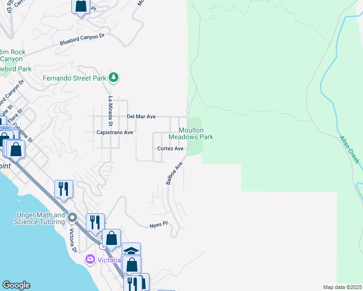 map of restaurants, bars, coffee shops, grocery stores, and more near 922 Tia Juana Street in Laguna Beach
