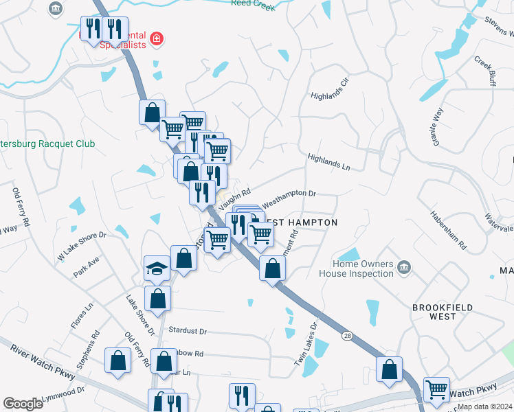 map of restaurants, bars, coffee shops, grocery stores, and more near 3622 Westhampton Drive in Martinez