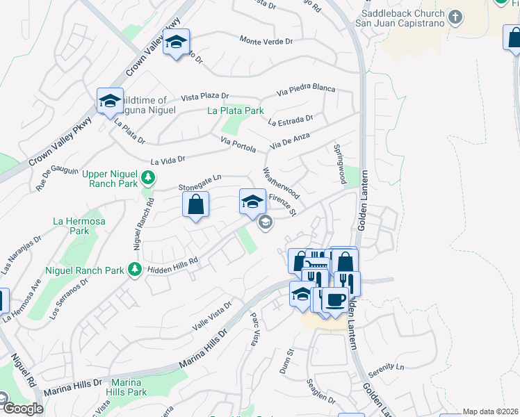 map of restaurants, bars, coffee shops, grocery stores, and more near 25146 Sanoria Street in Laguna Niguel