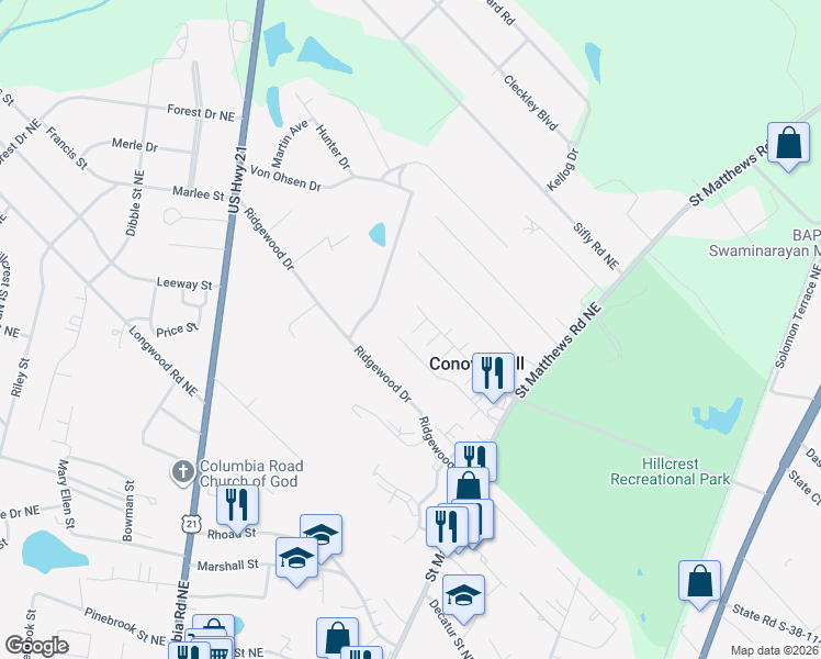 map of restaurants, bars, coffee shops, grocery stores, and more near 144 Keyport Court in Orangeburg
