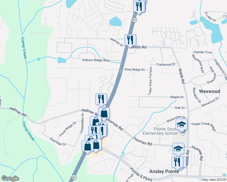 map of restaurants, bars, coffee shops, grocery stores, and more near 8315 Georgia 85 in Riverdale