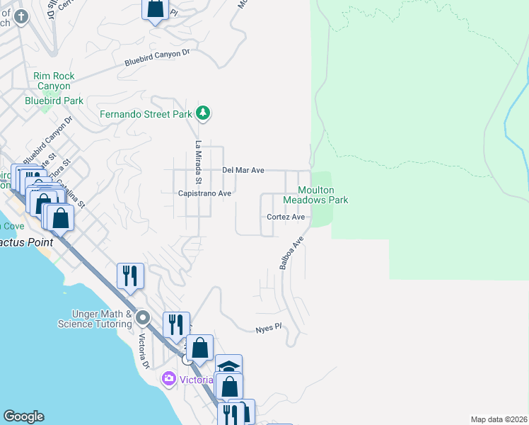 map of restaurants, bars, coffee shops, grocery stores, and more near 920 Quivera Street in Laguna Beach