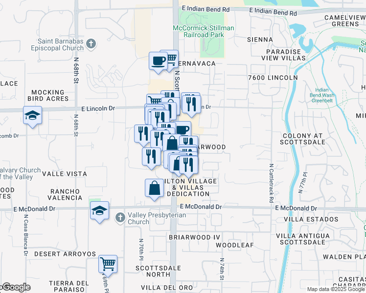 map of restaurants, bars, coffee shops, grocery stores, and more near 6255 North Scottsdale Road in Scottsdale