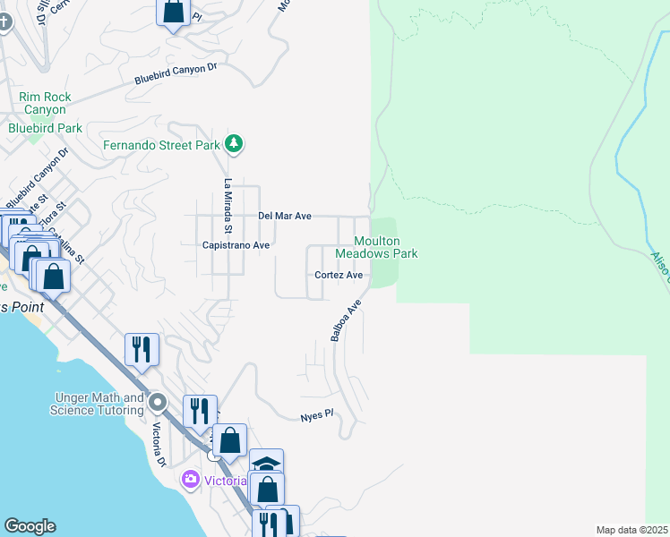 map of restaurants, bars, coffee shops, grocery stores, and more near 883 Santa Ana Street in Laguna Beach