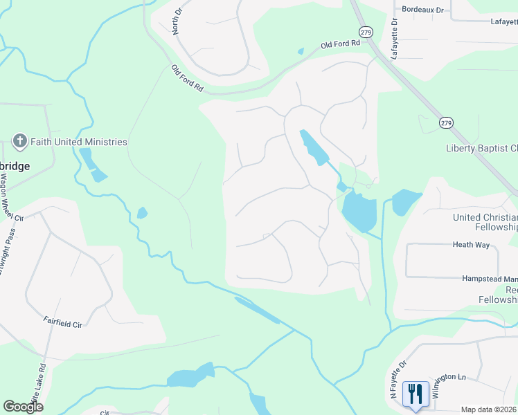 map of restaurants, bars, coffee shops, grocery stores, and more near 180 Fiddlers Ridge in Fayetteville