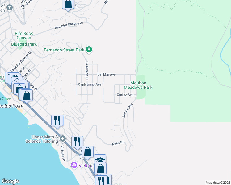 map of restaurants, bars, coffee shops, grocery stores, and more near 920 Quivera Street in Laguna Beach
