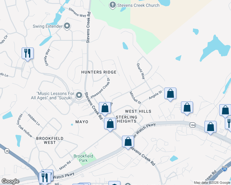 map of restaurants, bars, coffee shops, grocery stores, and more near 820 Mayo Lane in Augusta