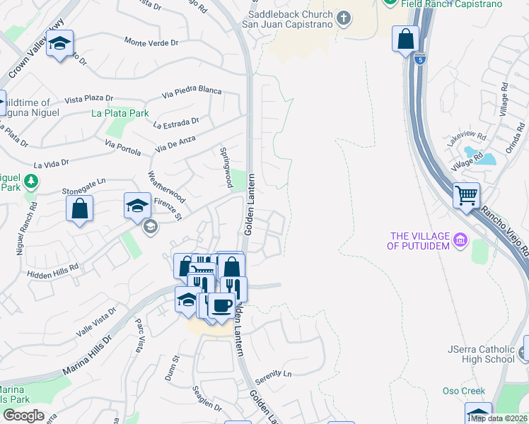 map of restaurants, bars, coffee shops, grocery stores, and more near 29 Largo Street in Laguna Niguel