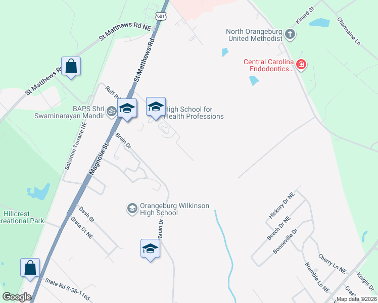 map of restaurants, bars, coffee shops, grocery stores, and more near 3720 Magnolia Street in Orangeburg