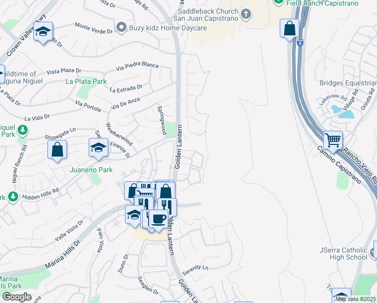 map of restaurants, bars, coffee shops, grocery stores, and more near 51 Crystal Cay in Laguna Niguel
