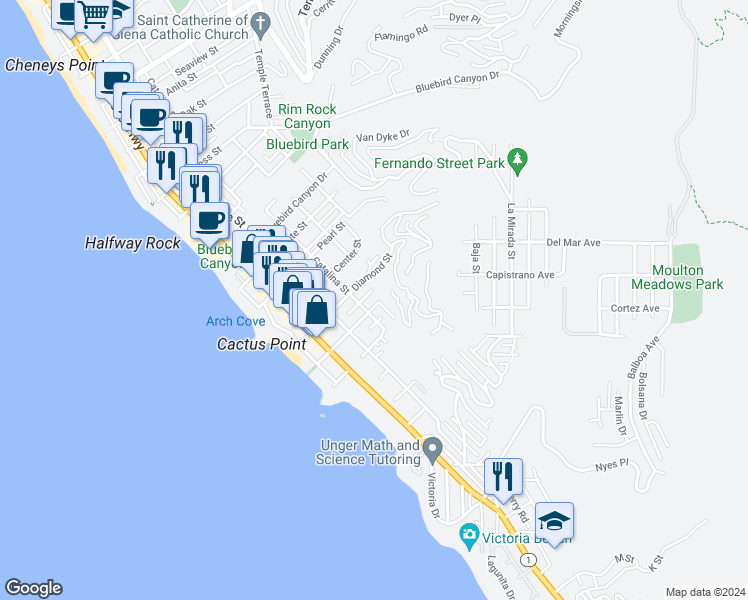 map of restaurants, bars, coffee shops, grocery stores, and more near 450 Ruby Street in Laguna Beach