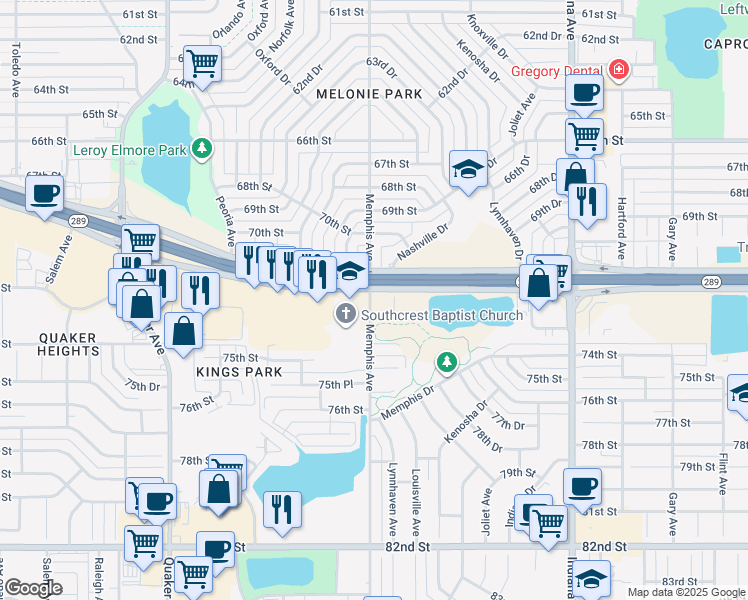 map of restaurants, bars, coffee shops, grocery stores, and more near 3706 73rd Street in Lubbock