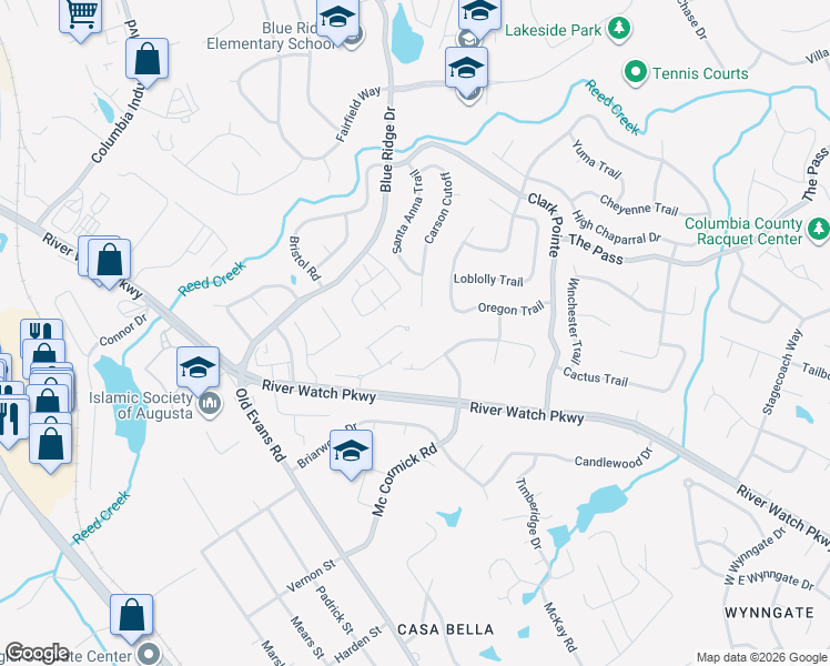 map of restaurants, bars, coffee shops, grocery stores, and more near 322 Lamplighter Lane in Martinez