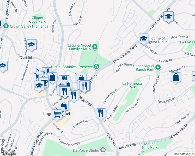 map of restaurants, bars, coffee shops, grocery stores, and more near 24161 Rue De Gauguin in Laguna Niguel