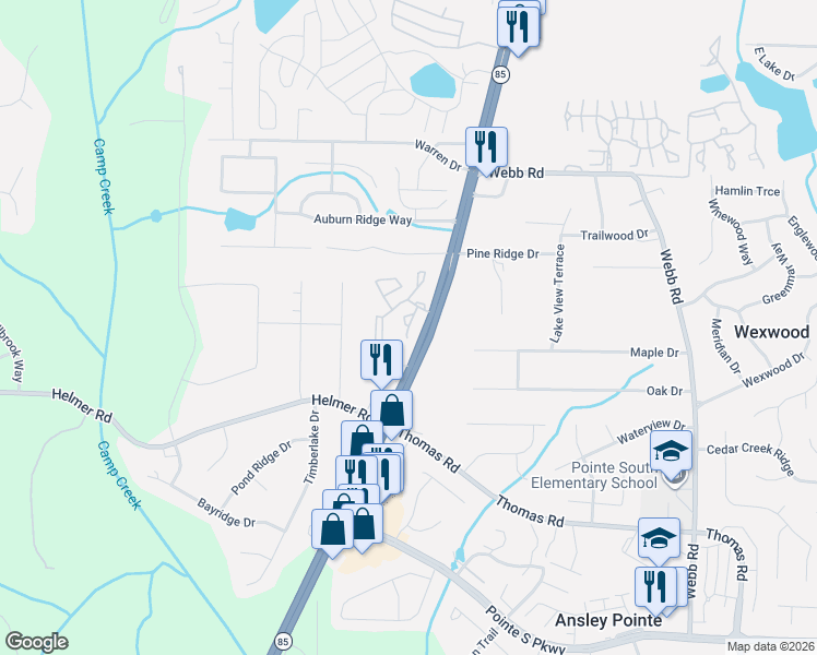 map of restaurants, bars, coffee shops, grocery stores, and more near 8315-8381 Georgia 85 in Riverdale