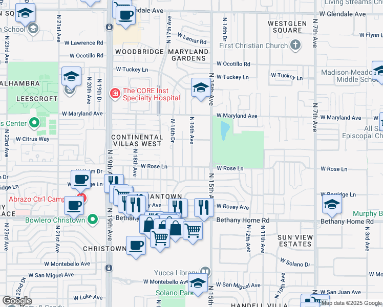 map of restaurants, bars, coffee shops, grocery stores, and more near 6210 North 16th Avenue in Phoenix