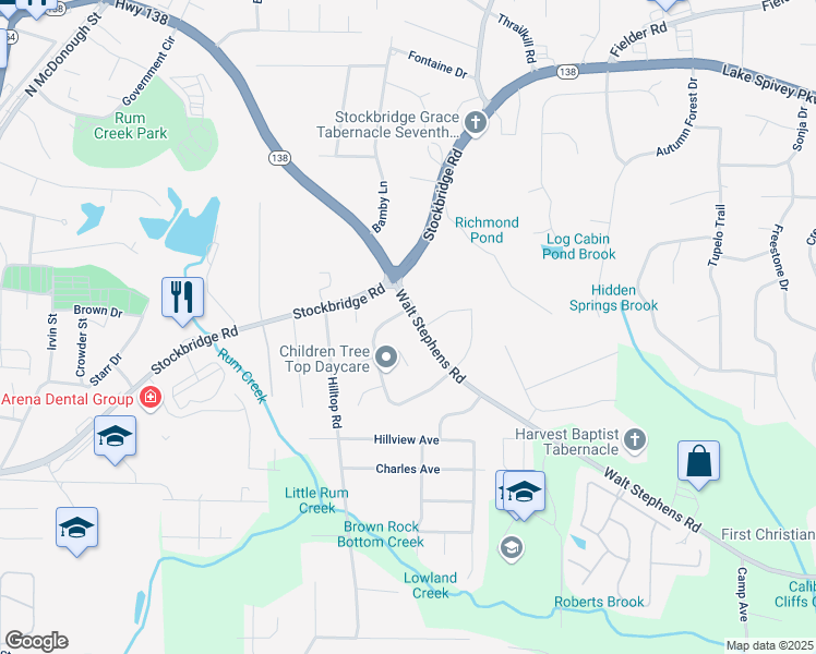 map of restaurants, bars, coffee shops, grocery stores, and more near 1727 Walt Stephens Road in Jonesboro