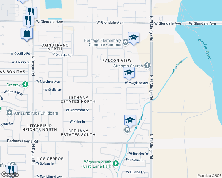 map of restaurants, bars, coffee shops, grocery stores, and more near 12547 West Stella Lane in Litchfield Park