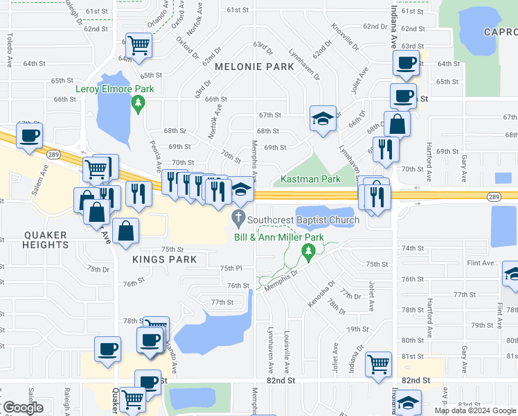 map of restaurants, bars, coffee shops, grocery stores, and more near 7203 Memphis Avenue in Lubbock