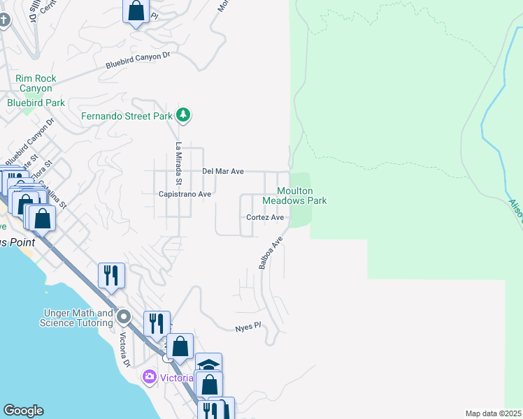map of restaurants, bars, coffee shops, grocery stores, and more near 883 Santa Ana Street in Laguna Beach