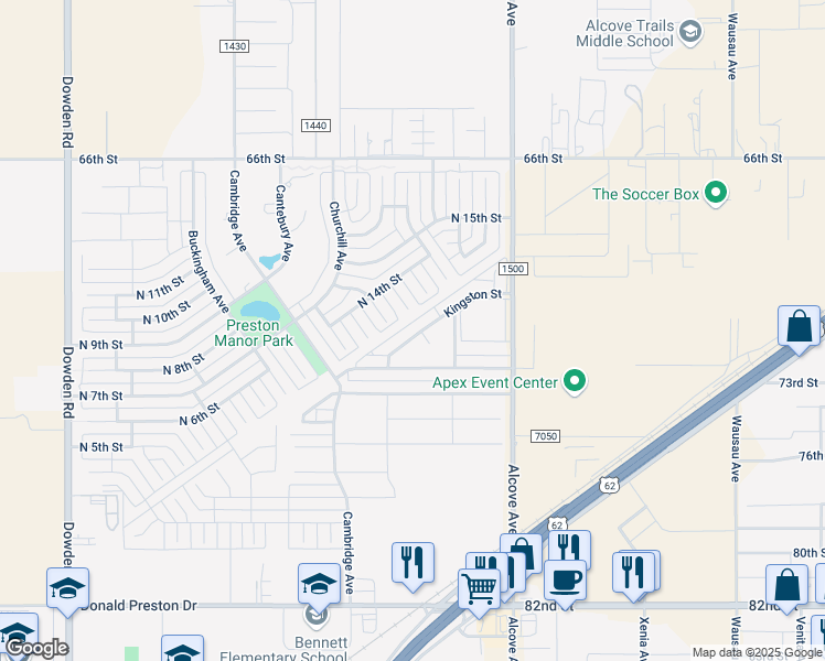 map of restaurants, bars, coffee shops, grocery stores, and more near 1103 Preston Trail in Wolfforth