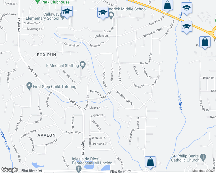 map of restaurants, bars, coffee shops, grocery stores, and more near 8280 Attleboro Drive in Jonesboro