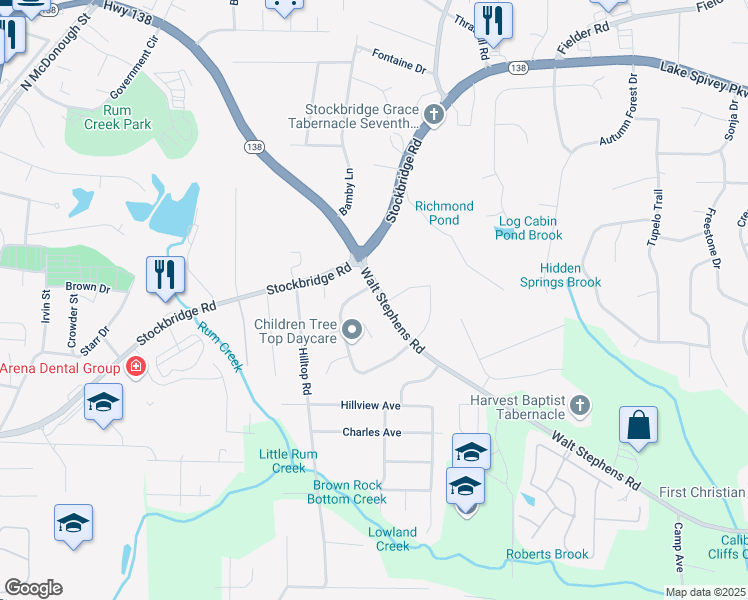 map of restaurants, bars, coffee shops, grocery stores, and more near 1727 Walt Stephens Road in Jonesboro