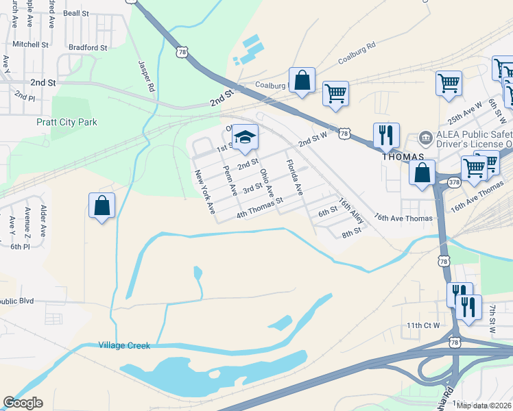 map of restaurants, bars, coffee shops, grocery stores, and more near 457 4th Thomas Street in Pleasant Grove