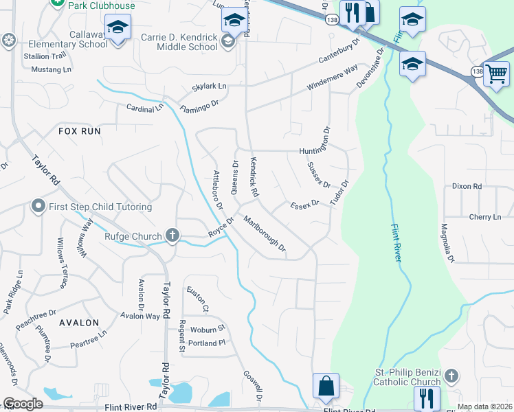 map of restaurants, bars, coffee shops, grocery stores, and more near 8300 Marlborough Drive in Jonesboro